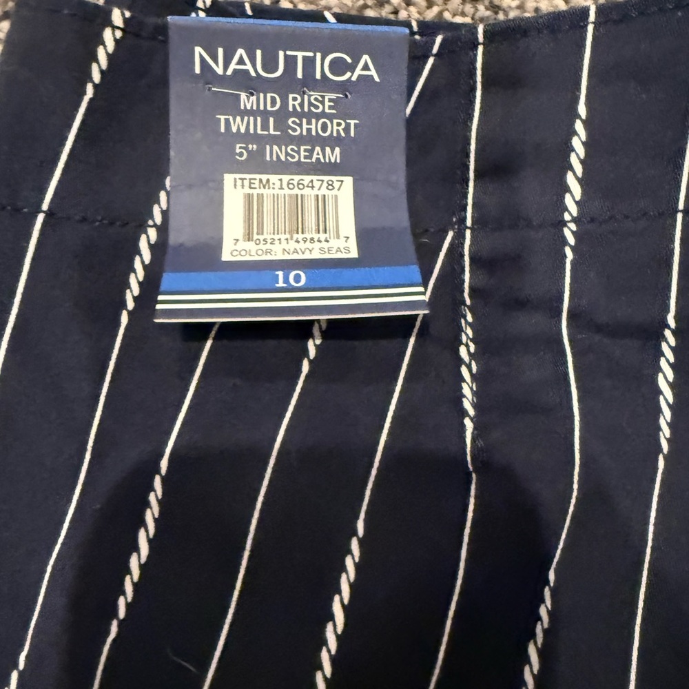 Nautica Navy and White Striped Twill Shorts